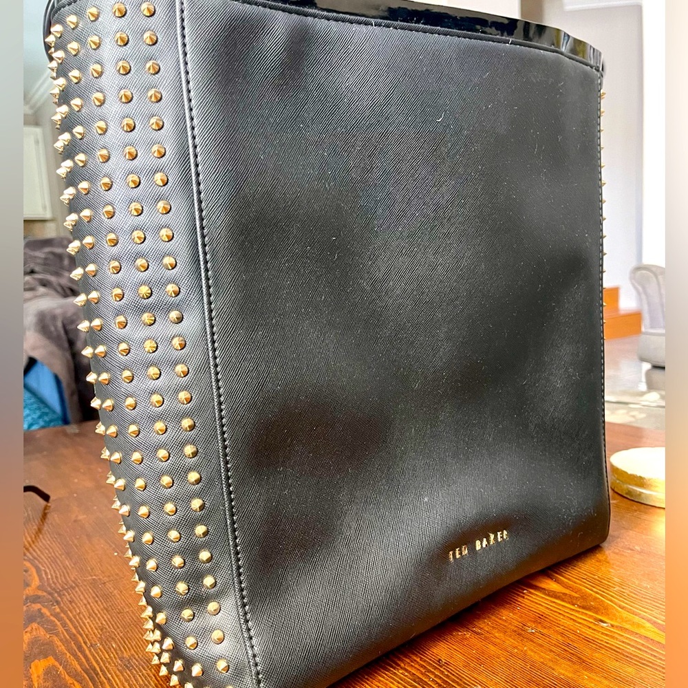 Ted Baker gold studded spike black leather handbag